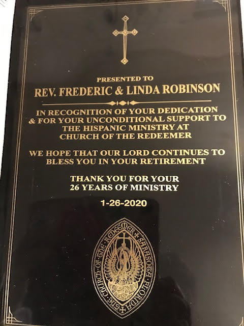 Robinsons are recognized for their support of Redeemer’s Hispanic Ministry